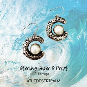Sterling Silver Pearl Earrings ✨ | Crescent Filigree Drop Earrings